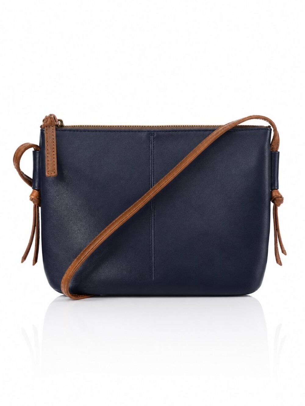 MADEWELL Knotted Colorblock Leather Crossbody Bag Navy Blue Brown
